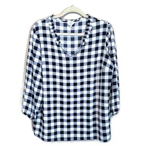 Crown & Ivy Blue White Gingham Check 3/4 Sleeve Blouse Womens 1X